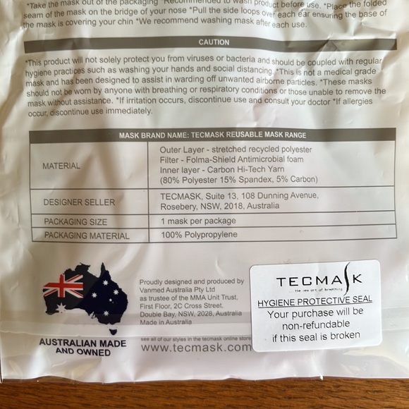 3 for $15 * Tecmask Reusable Australian Face Mask - Picture 5 of 7